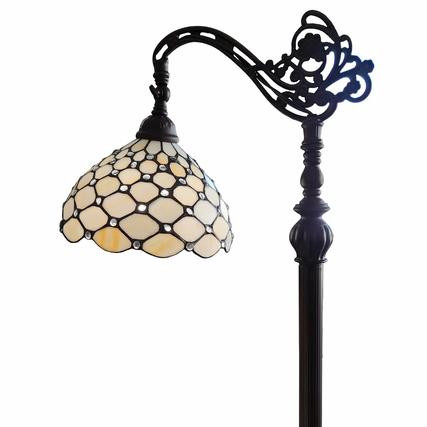 62" Brown Traditional Shaped Floor Lamp With White Stained Glass Bowl Shade - Homeroots - Flyclothing LLC