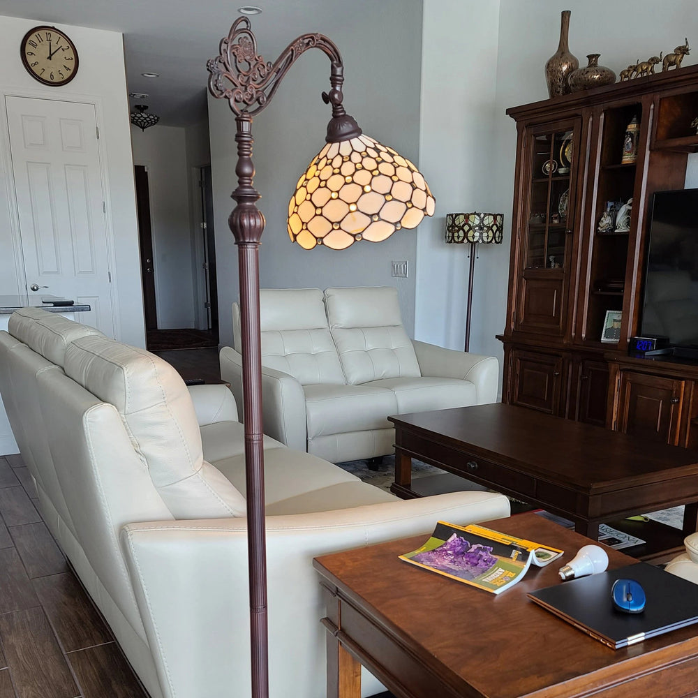 62" Brown Traditional Shaped Floor Lamp With White Stained Glass Bowl Shade - Homeroots - Flyclothing LLC