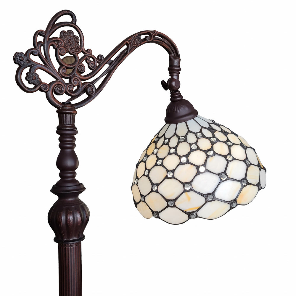62" Brown Traditional Shaped Floor Lamp With White Stained Glass Bowl Shade - Homeroots - Flyclothing LLC