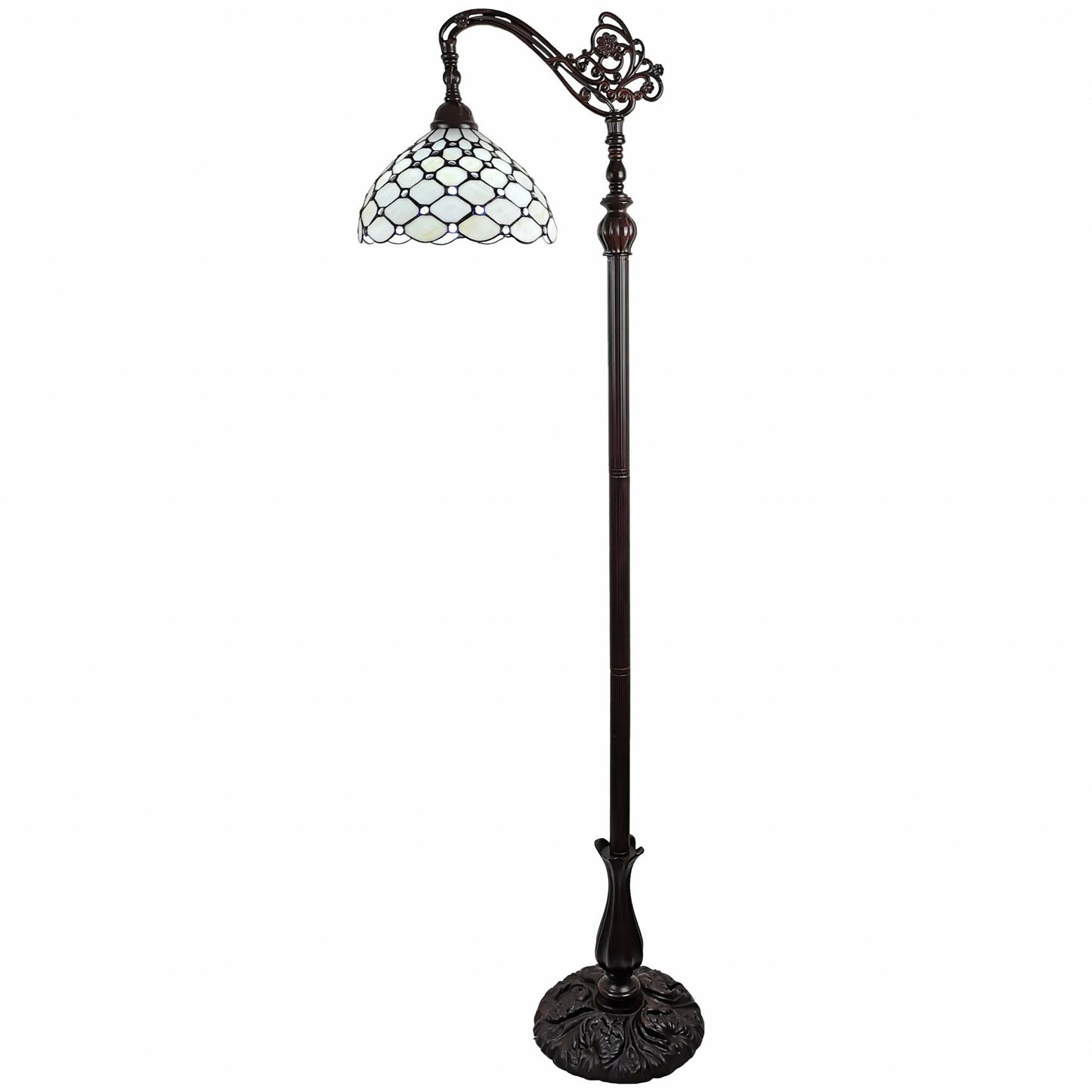 62" Brown Traditional Shaped Floor Lamp With White Stained Glass Bowl Shade - Homeroots - Flyclothing LLC
