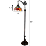 74" Brown Traditional Shaped Floor Lamp With Blue Red And Yellow Flowers Stained Glass Dome Shade - Homeroots - Flyclothing LLC
