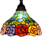 74" Brown Traditional Shaped Floor Lamp With Blue Red And Yellow Flowers Stained Glass Dome Shade - Homeroots
