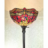 69" Brown Traditional Shaped Floor Lamp With Red Yellow And Brown Dragonfly Stained Glass Dome Shade - Homeroots - Flyclothing LLC