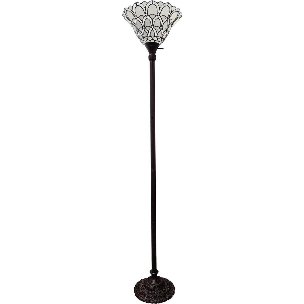 62" Brown Traditional Shaped Floor Lamp With White Stained Glass Bowl Shade - Homeroots