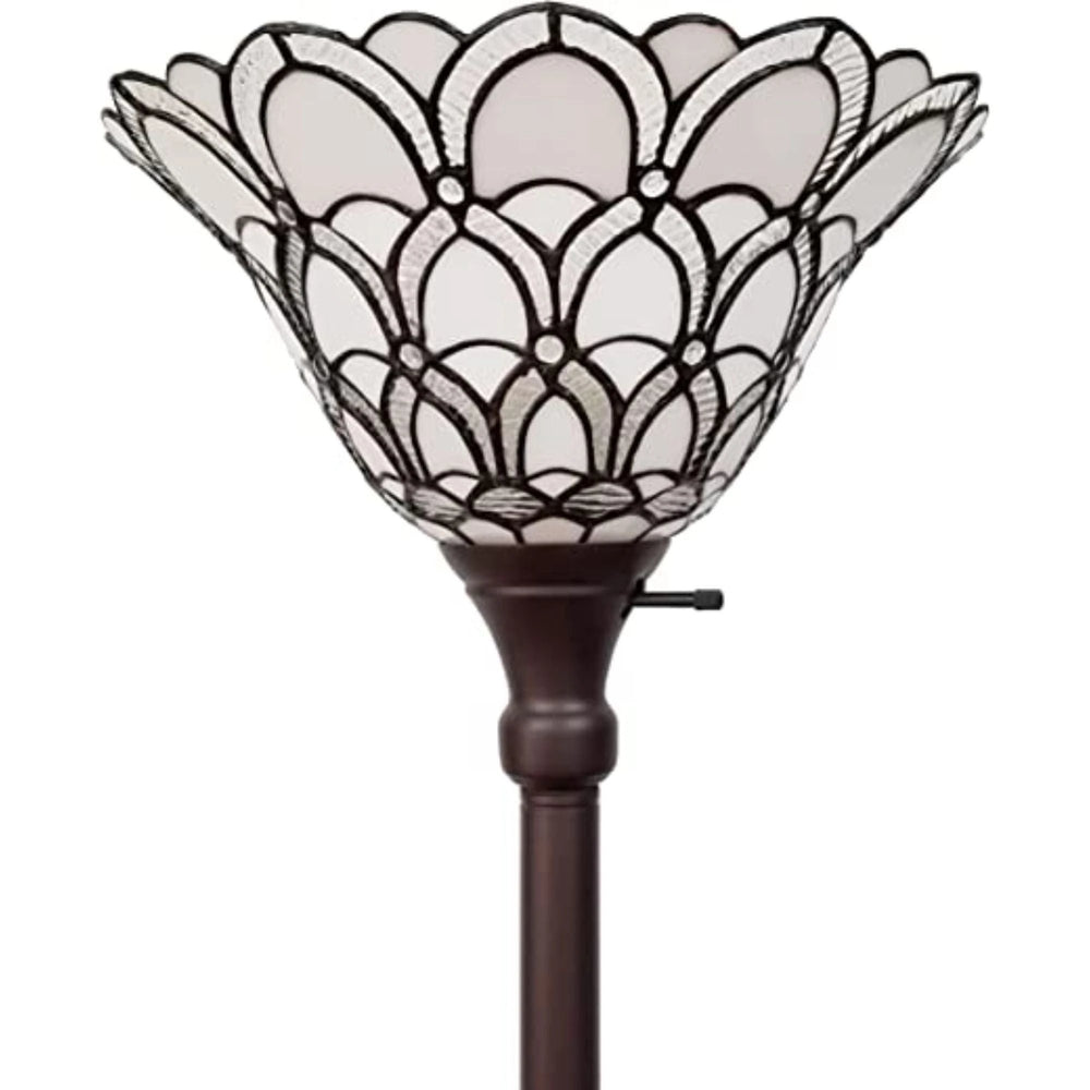 62" Brown Traditional Shaped Floor Lamp With White Stained Glass Bowl Shade - Homeroots - Flyclothing LLC