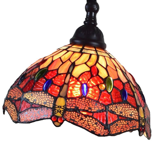 61" Brown Traditional Shaped Floor Lamp With Red Yellow And Brown Stained Glass Dome Shade - Homeroots