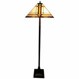 62" Brown Two Lights Traditional Shaped Floor Lamp With Brown And White Stained Glass Cone Shade - Homeroots - Flyclothing LLC