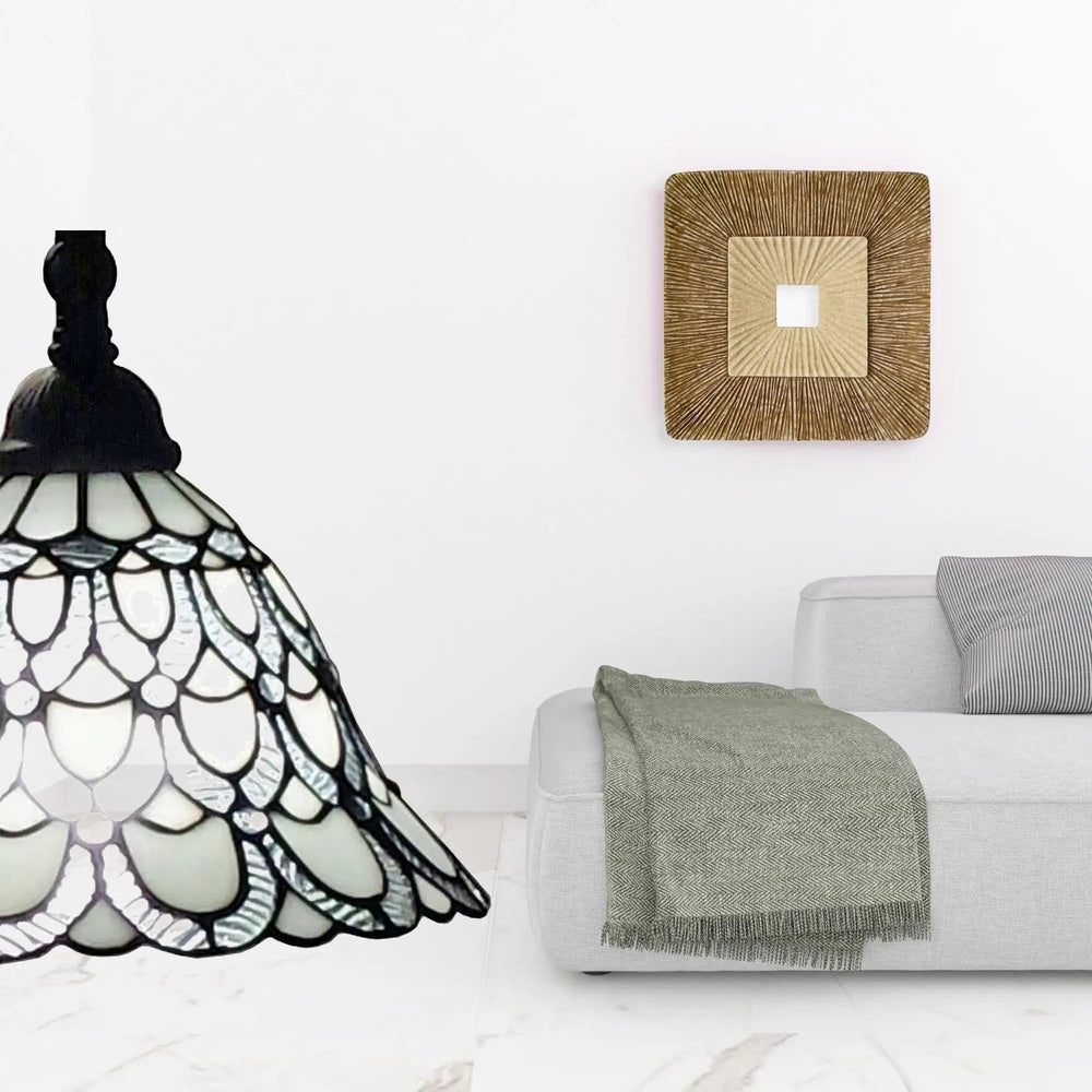 62" Brown Traditional Shaped Floor Lamp With White Stained Glass Bowl Shade - Homeroots