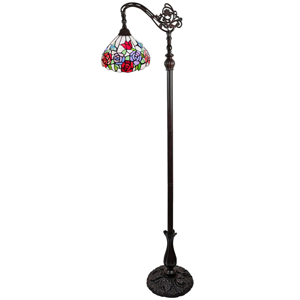 72" Brown Traditional Shaped Floor Lamp With White And Red Stained Glass Bowl Shade - Homeroots