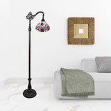 72" Brown Traditional Shaped Floor Lamp With White And Red Stained Glass Bowl Shade - Homeroots