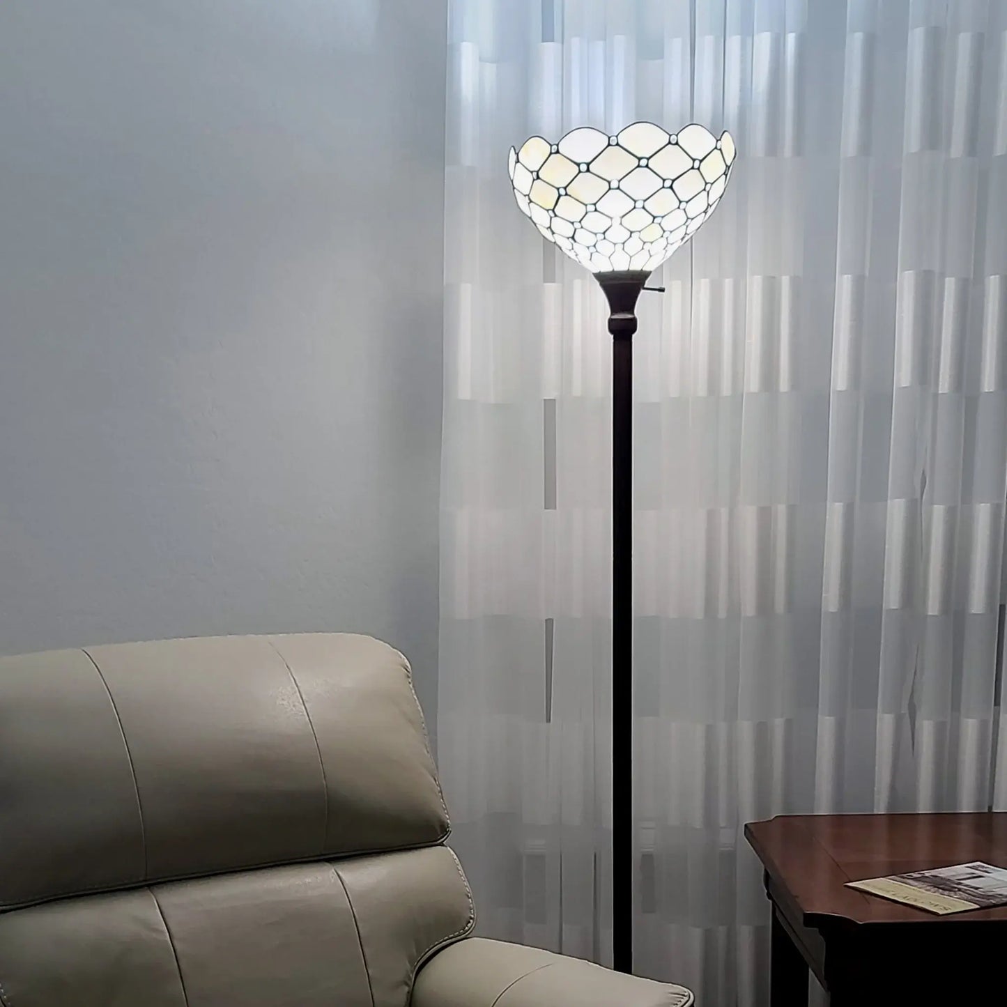 62" Brown Traditional Shaped Floor Lamp With White Stained Glass Bowl Shade - Homeroots - Flyclothing LLC