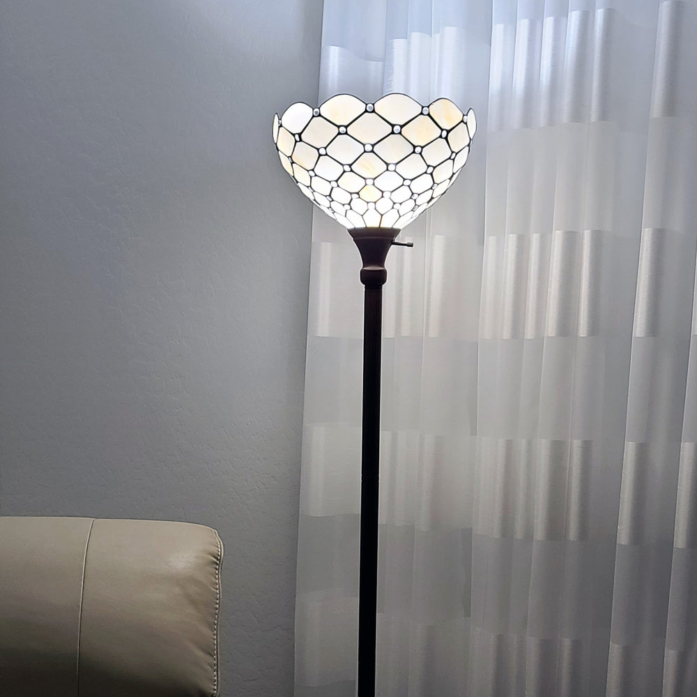 62" Brown Traditional Shaped Floor Lamp With White Stained Glass Bowl Shade - Homeroots - Flyclothing LLC