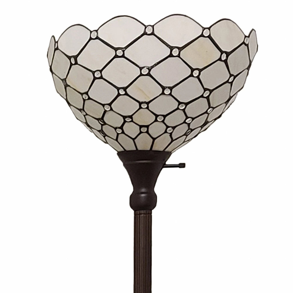 62" Brown Traditional Shaped Floor Lamp With White Stained Glass Bowl Shade - Homeroots - Flyclothing LLC