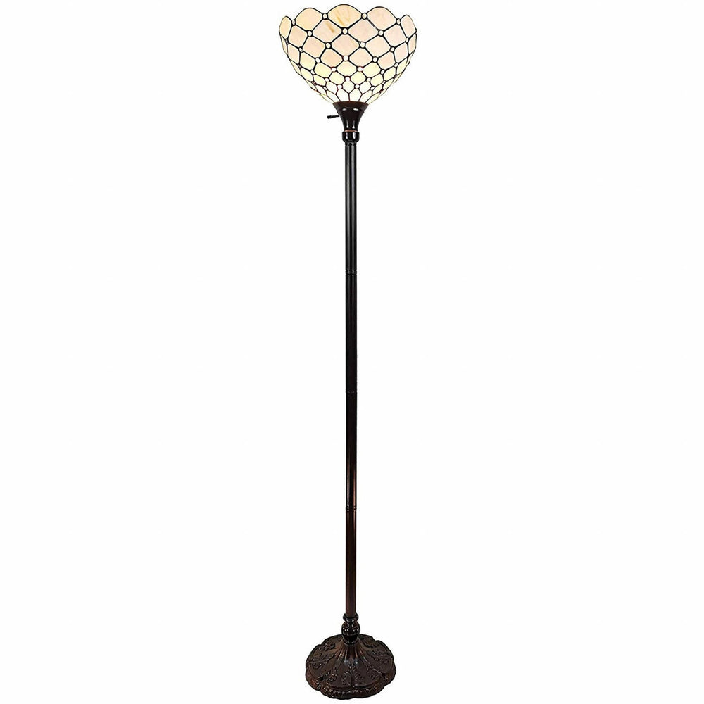 62" Brown Traditional Shaped Floor Lamp With White Stained Glass Bowl Shade - Homeroots