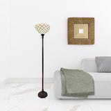 62" Brown Traditional Shaped Floor Lamp With White Stained Glass Bowl Shade - Homeroots