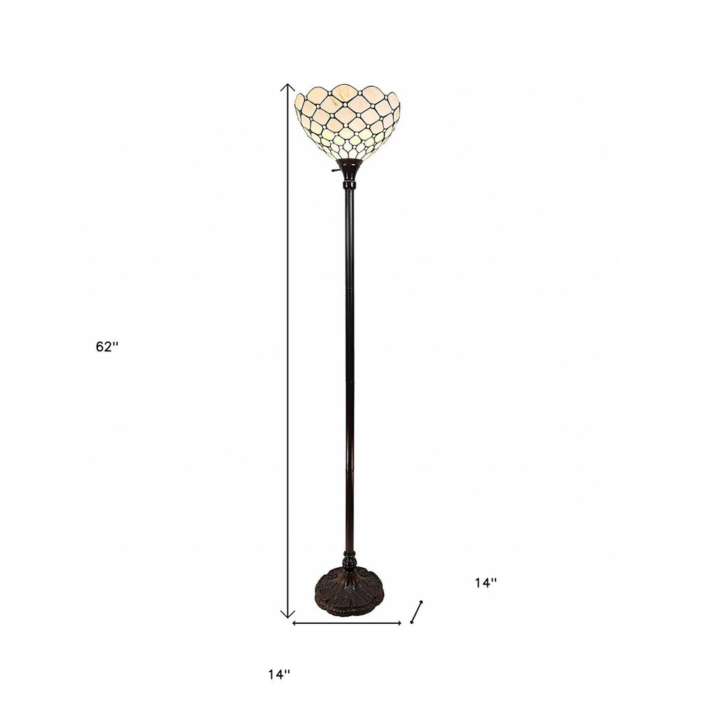 62" Brown Traditional Shaped Floor Lamp With White Stained Glass Bowl Shade - Homeroots - Flyclothing LLC