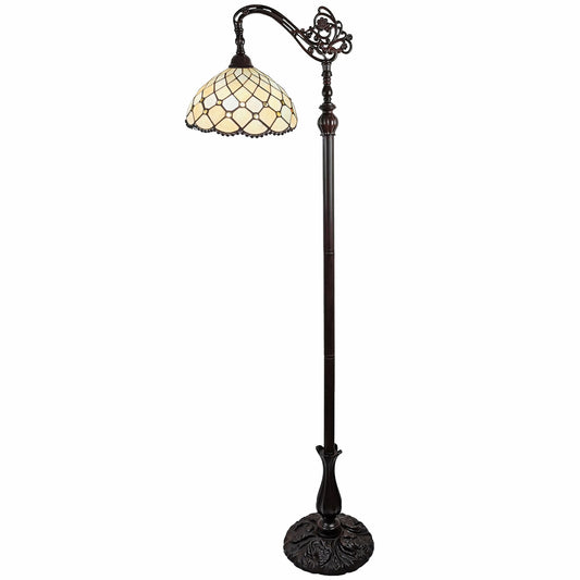 62" Brown Traditional Shaped Floor Lamp With White Stained Glass Bowl Shade - Homeroots