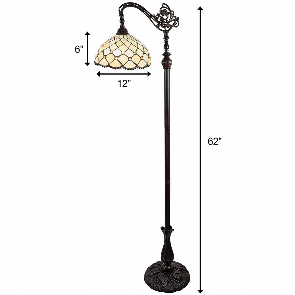 62" Brown Traditional Shaped Floor Lamp With White Stained Glass Bowl Shade - Homeroots