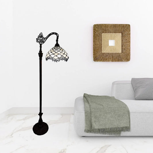 62" Brown Traditional Shaped Floor Lamp With White Tiffany Glass Bowl Shade - Homeroots