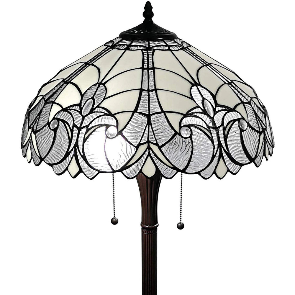 62" Brown Two Light Torchiere Floor Lamp With White Fleur De Lis Stained Glass Dome Shade - Homeroots - Flyclothing LLC