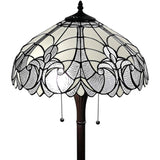 62" Brown Two Light Torchiere Floor Lamp With White Fleur De Lis Stained Glass Dome Shade - Homeroots
