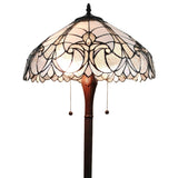 62" Brown Two Light Torchiere Floor Lamp With White Fleur De Lis Stained Glass Dome Shade - Homeroots - Flyclothing LLC