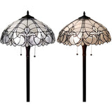 62" Brown Two Light Torchiere Floor Lamp With White Fleur De Lis Stained Glass Dome Shade - Homeroots