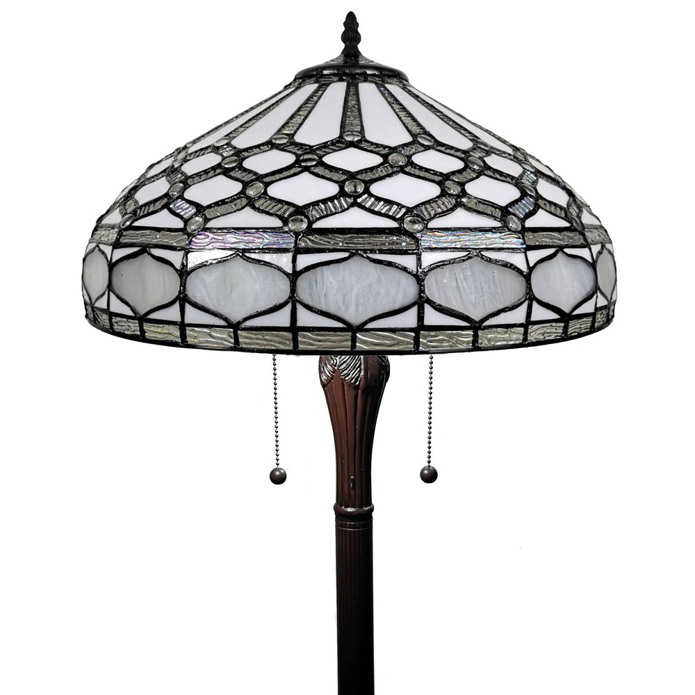 62" Brown Two Light Traditional Shaped Floor Lamp With White Stained Glass Bowl Shade - Homeroots