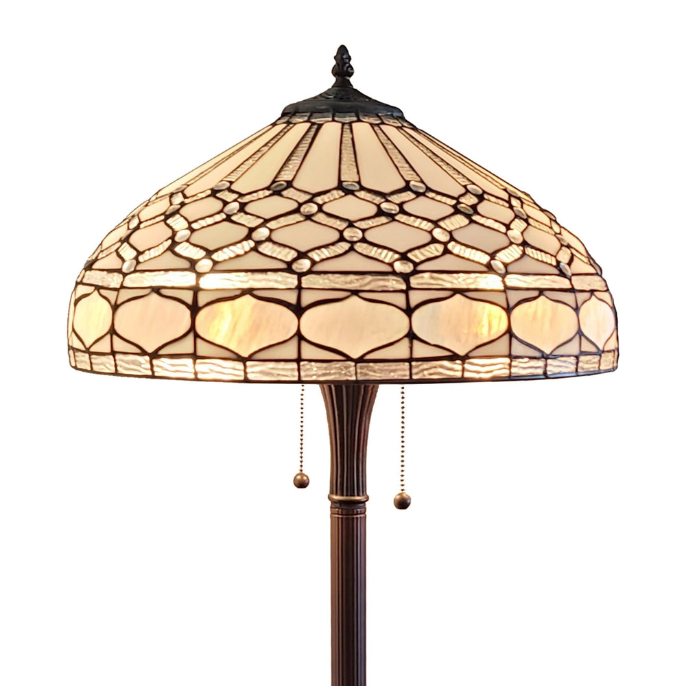 62" Brown Two Light Traditional Shaped Floor Lamp With White Stained Glass Bowl Shade - Homeroots