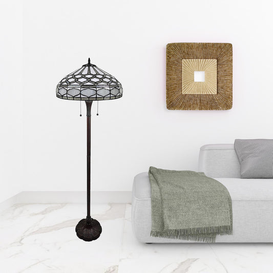 62" Brown Two Light Traditional Shaped Floor Lamp With White Stained Glass Bowl Shade - Homeroots