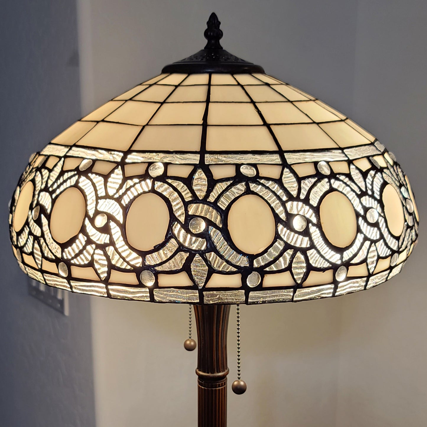 63" Brown Two Light Traditional Shaped Floor Lamp With White Stained Glass Bowl Shade - Homeroots - Flyclothing LLC