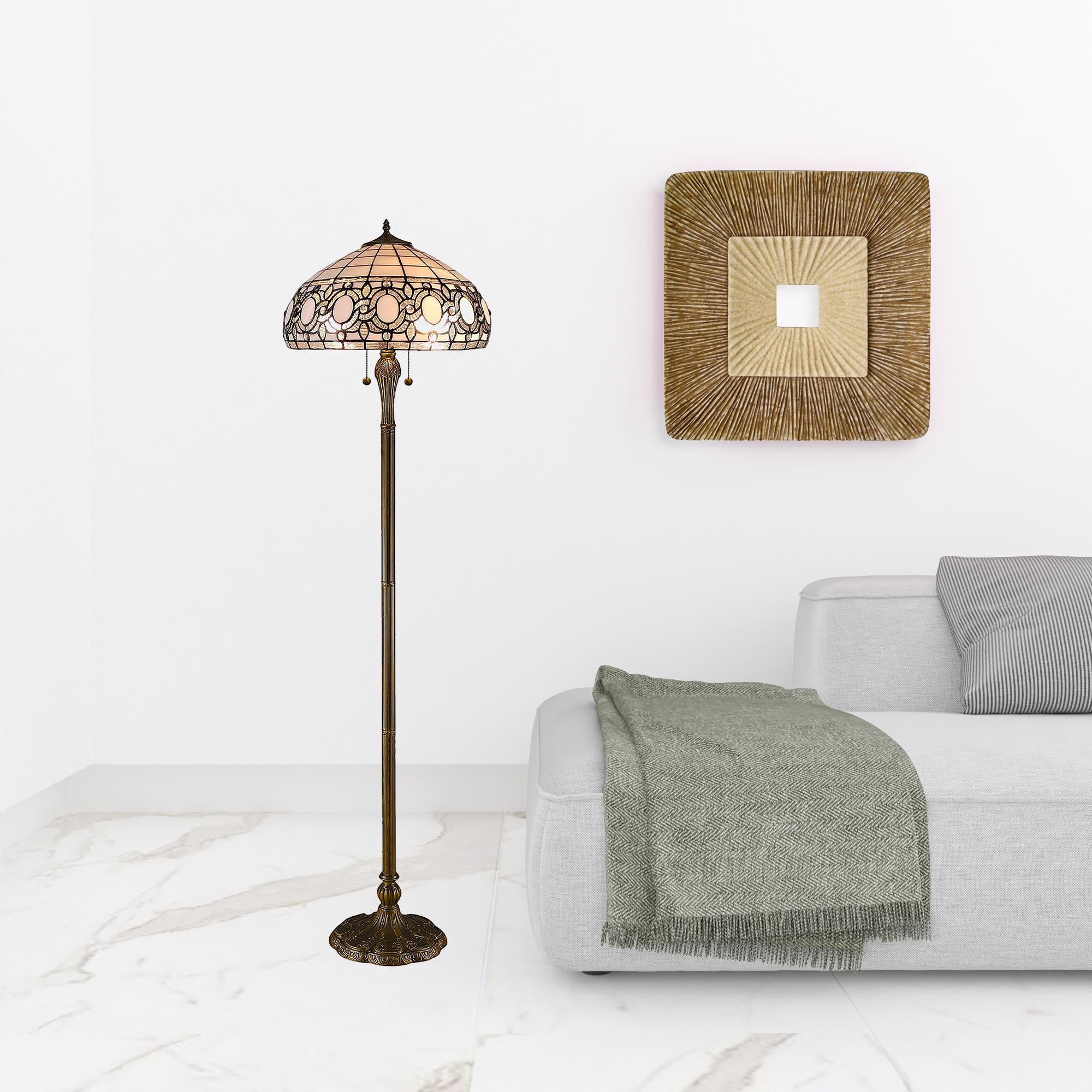 63" Brown Two Light Traditional Shaped Floor Lamp With White Stained Glass Bowl Shade - Homeroots - Flyclothing LLC