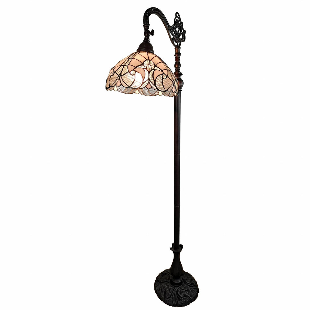 62" Brown Traditional Shaped Floor Lamp With White Stained Glass Bowl Shade - Homeroots