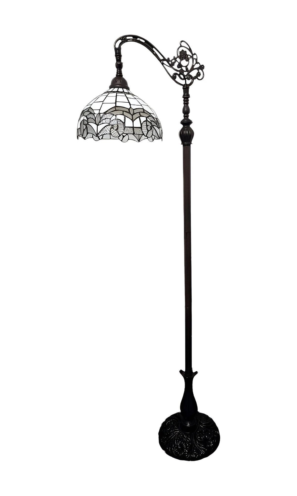 62" Brown Metal Arched Floor Lamp With White Geometric Stained Glass Shade - Homeroots