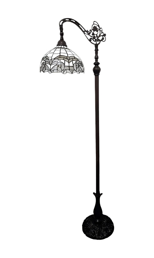 62" Brown Metal Arched Floor Lamp With White Geometric Stained Glass Shade - Homeroots