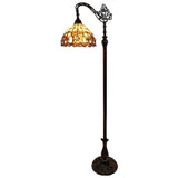 62" Brown Metal Arched Floor Lamp With Amber and Red Flowers Stained Glass Shade - Homeroots