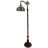62" Brown Metal Arched Floor Lamp With Amber and Red Flowers Stained Glass Shade - Homeroots