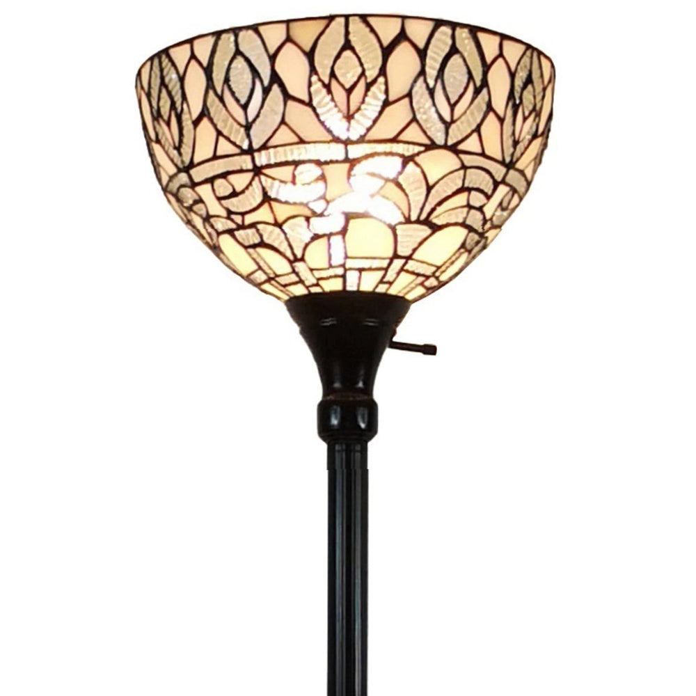 62" Brown Traditional Shaped Floor Lamp With White Peacock Feather Stained Glass Dome Shade - Homeroots - Flyclothing LLC