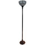 62" Brown Traditional Shaped Floor Lamp With White Peacock Feather Stained Glass Dome Shade - Homeroots
