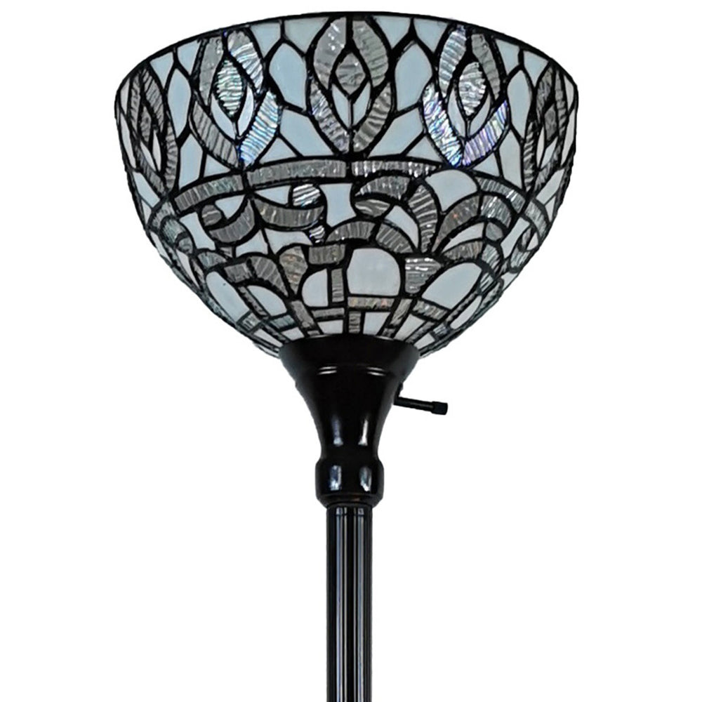 62" Brown Traditional Shaped Floor Lamp With White Peacock Feather Stained Glass Dome Shade - Homeroots - Flyclothing LLC