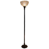 62" Brown Traditional Shaped Floor Lamp With White Peacock Feather Stained Glass Dome Shade - Homeroots