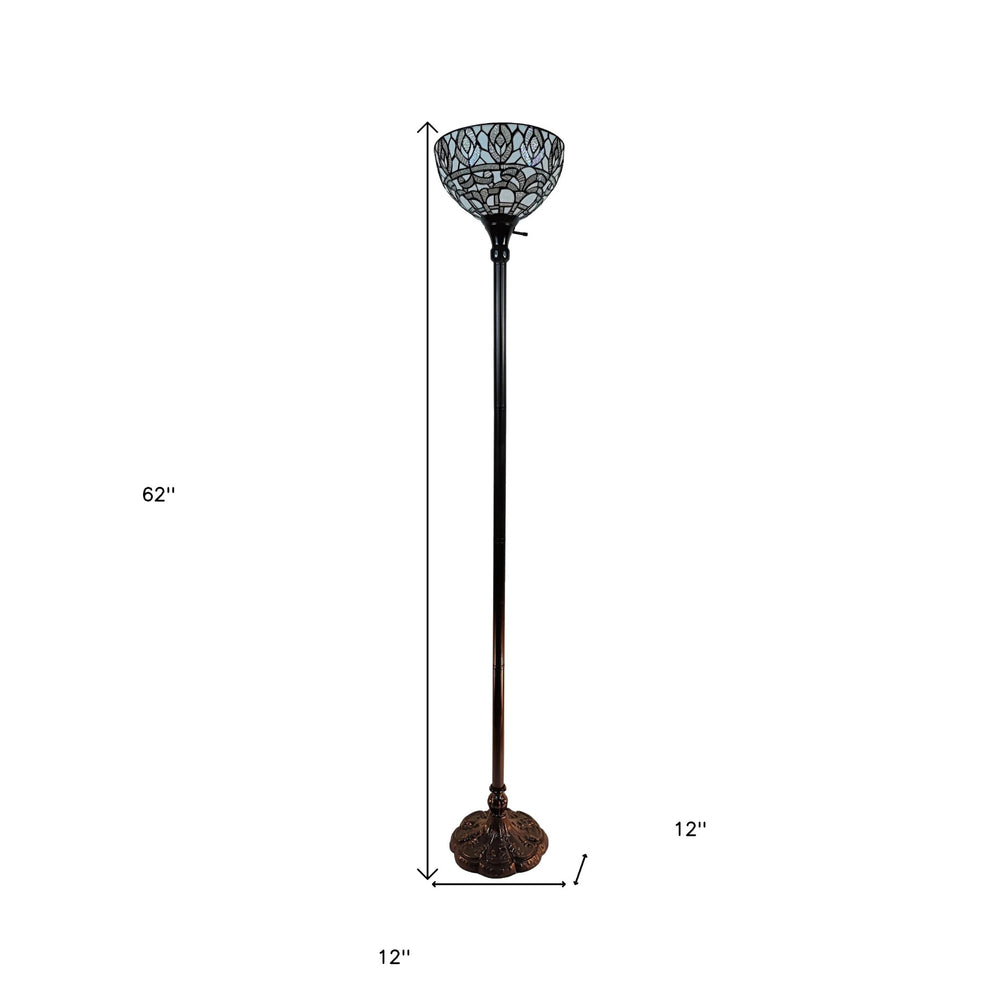 62" Brown Traditional Shaped Floor Lamp With White Peacock Feather Stained Glass Dome Shade - Homeroots - Flyclothing LLC