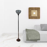 62" Brown Traditional Shaped Floor Lamp With White Peacock Feather Stained Glass Dome Shade - Homeroots