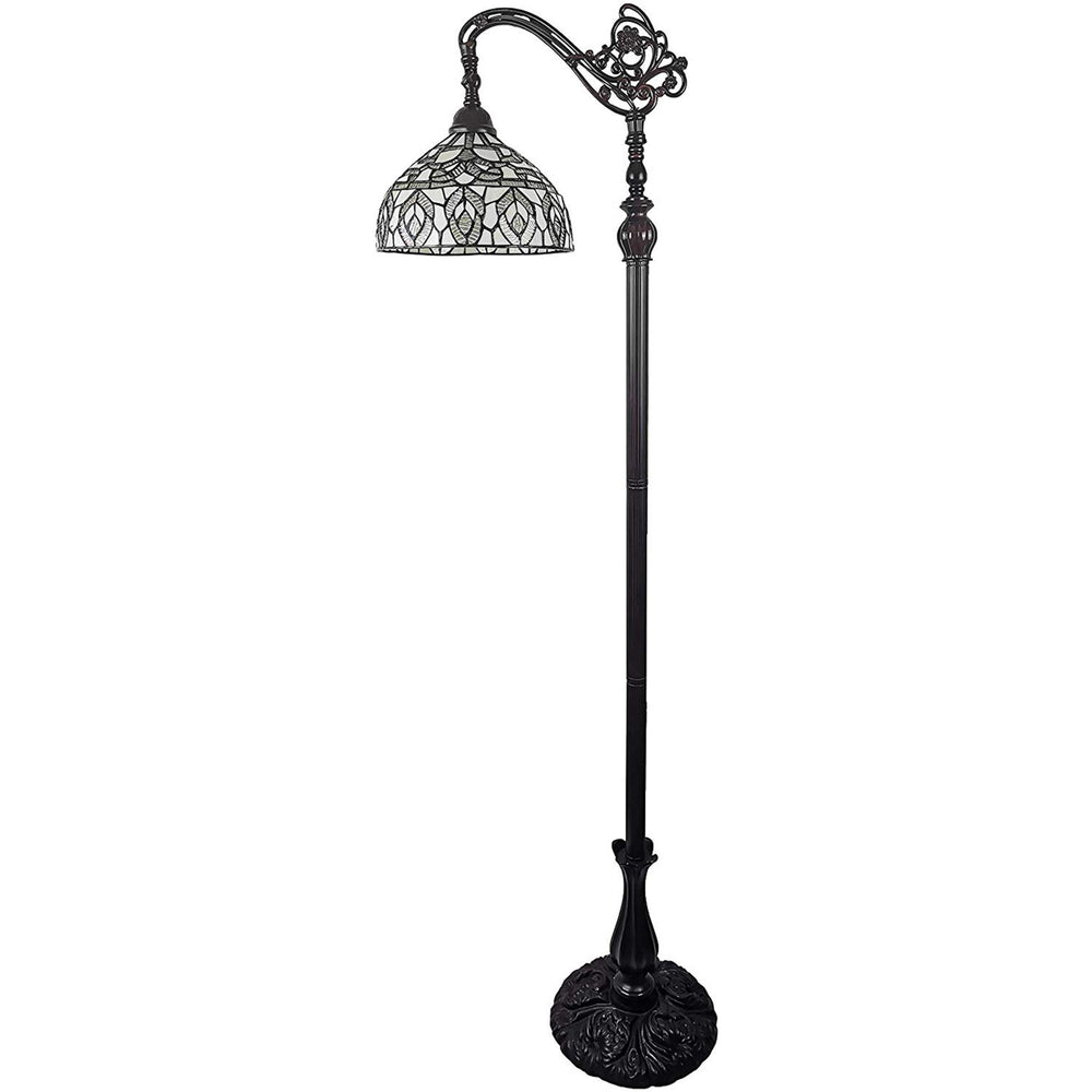 72" Brown Traditional Shaped Floor Lamp With White Peacock Feather Stained Glass Dome Shade - Homeroots - Flyclothing LLC