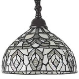72" Brown Traditional Shaped Floor Lamp With White Peacock Feather Stained Glass Dome Shade - Homeroots
