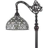 72" Brown Traditional Shaped Floor Lamp With White Peacock Feather Stained Glass Dome Shade - Homeroots - Flyclothing LLC