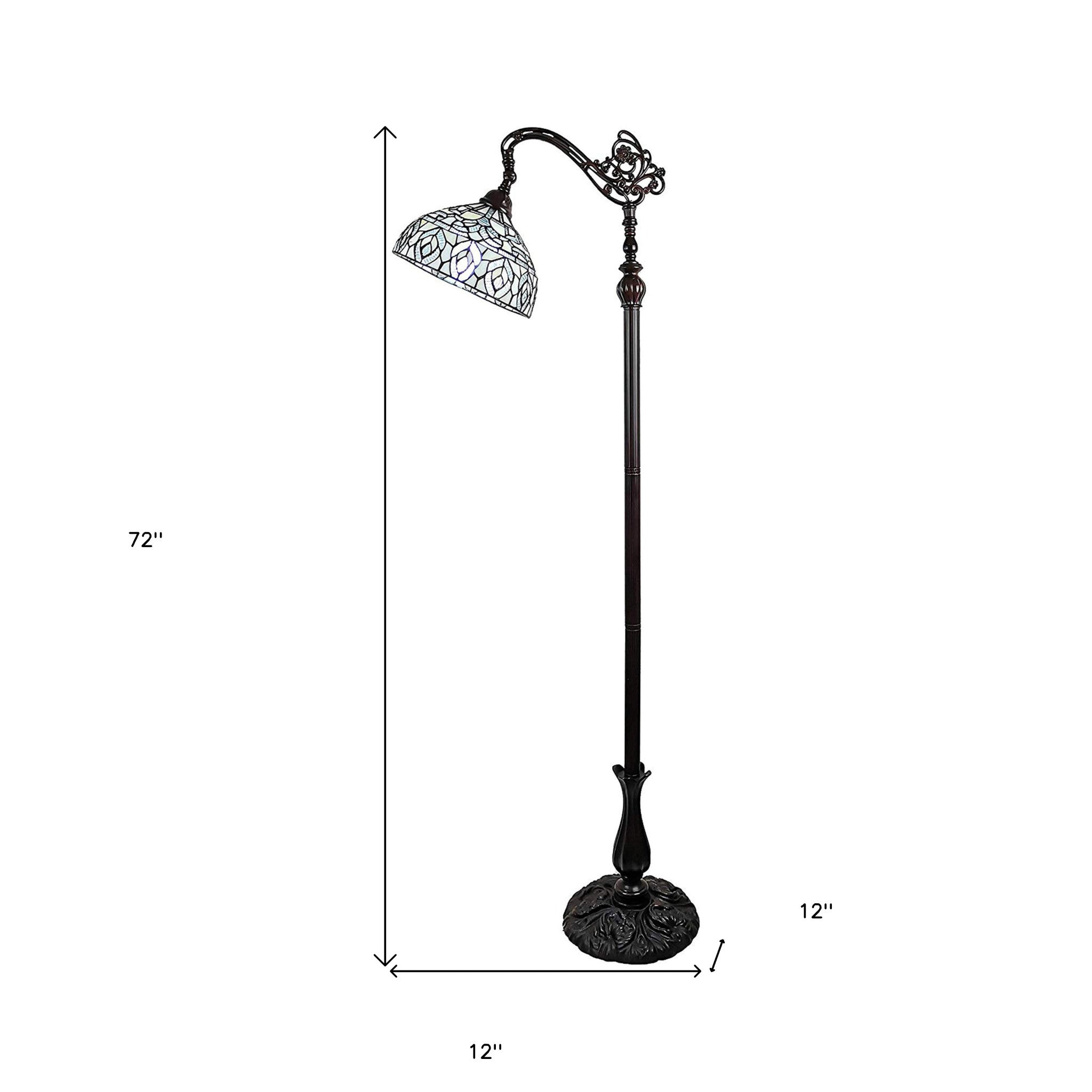 72" Brown Traditional Shaped Floor Lamp With White Peacock Feather Stained Glass Dome Shade - Homeroots - Flyclothing LLC