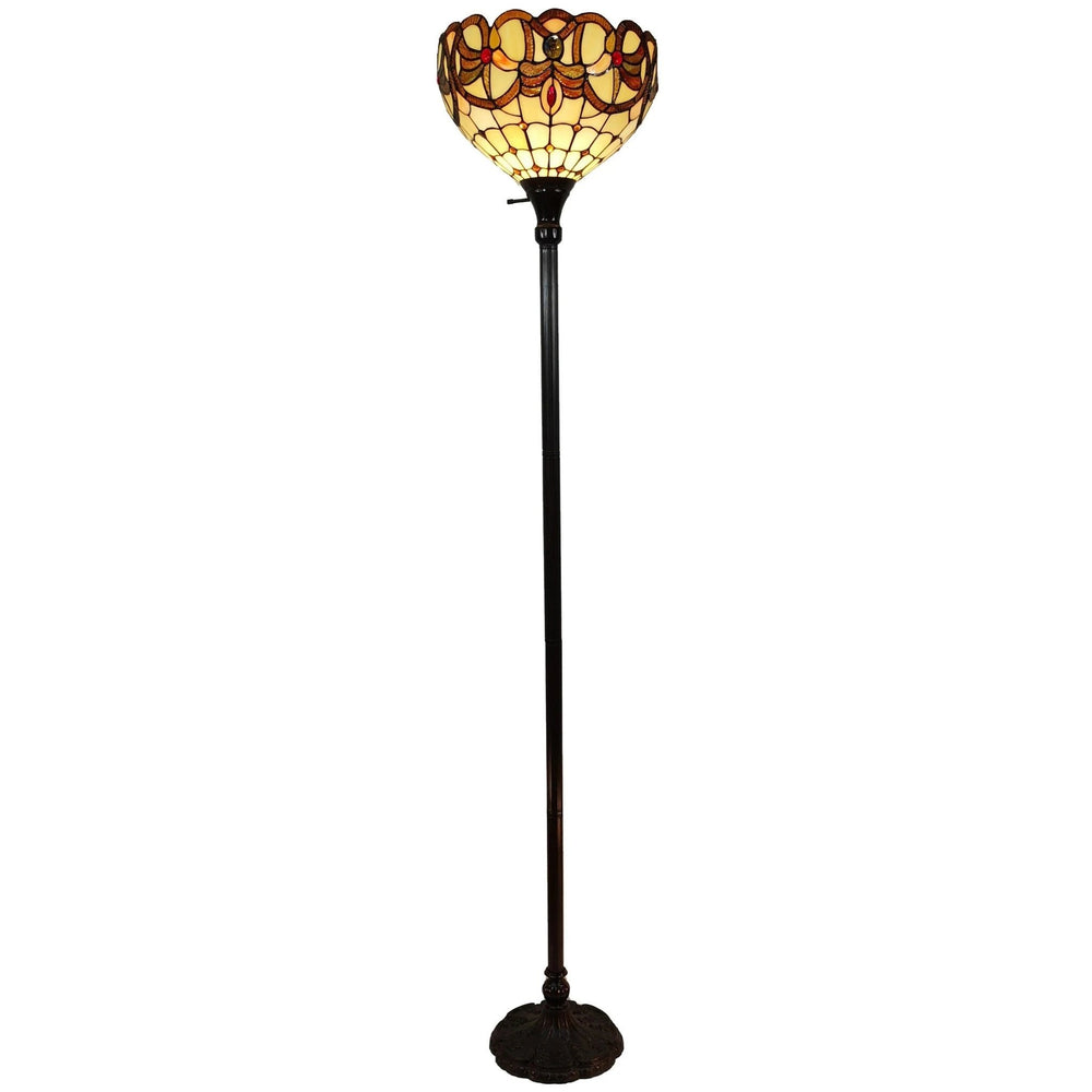 62" Brown Traditional Shaped Floor Lamp With White And Brown Stained Glass Bowl Shade - Homeroots - Flyclothing LLC