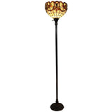 62" Brown Traditional Shaped Floor Lamp With White And Brown Stained Glass Bowl Shade - Homeroots