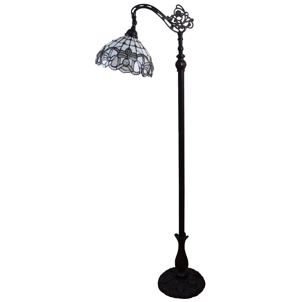 62" Brown Traditional Shaped Floor Lamp With White Stained Glass Bowl Shade - Homeroots